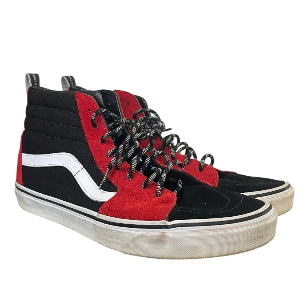 VANS | SK8-HI Red Black White‎ Off the Wall Since 1966 Script Men's Shoes 10.5